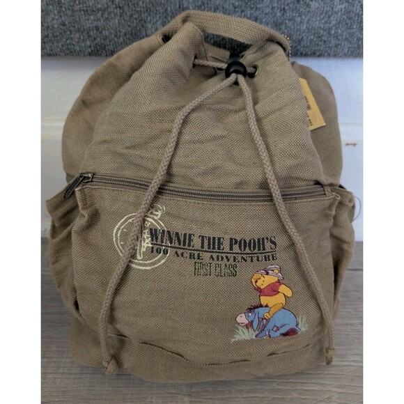 Vintage Disney Store Winnie The Pooh Backpack Jute Linen Blend Small Tan - Picture 1 of 16